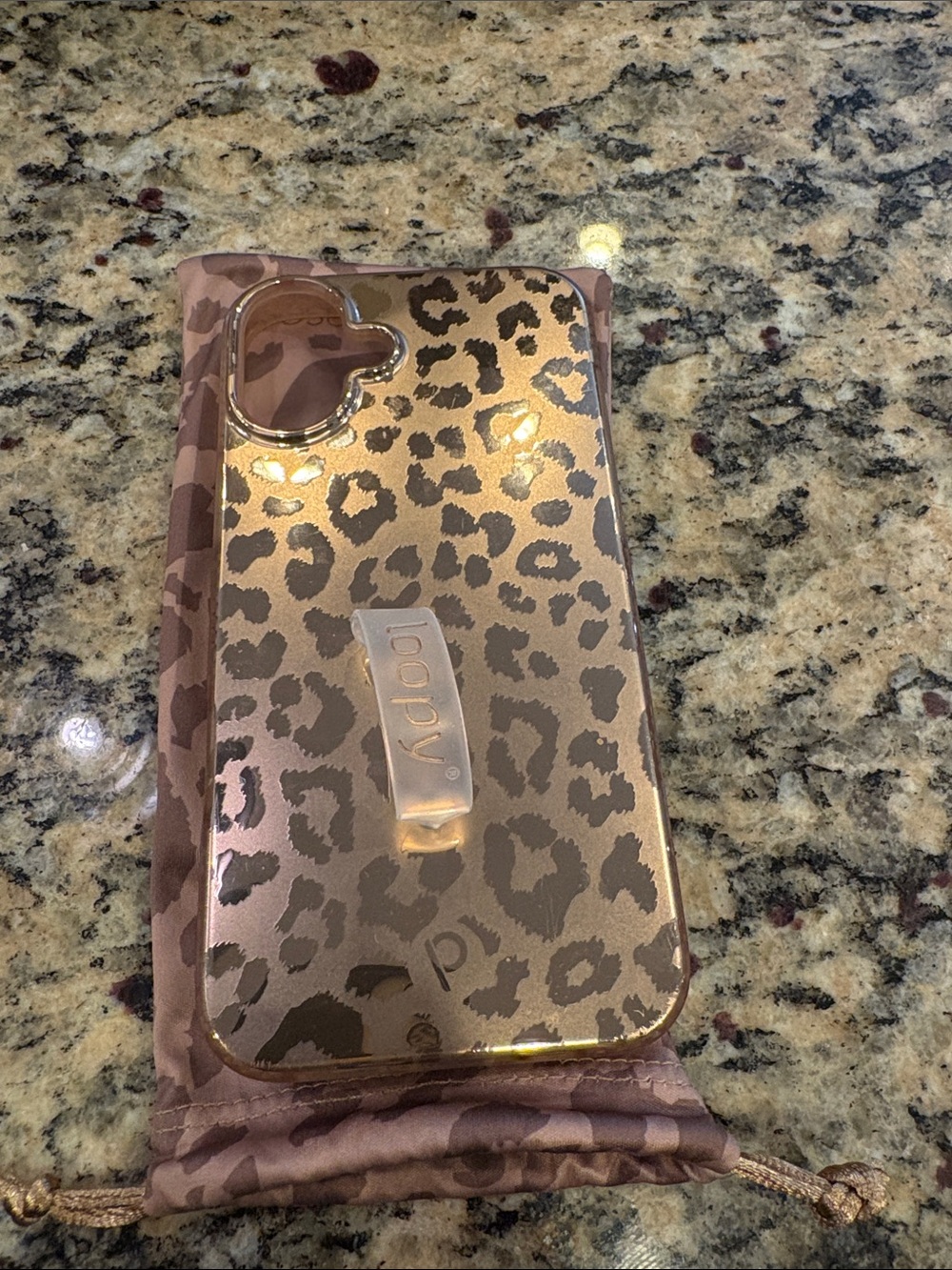 Loopy Case Clear Phone Case with Rose Gold Leopard Print I phone 16 plus